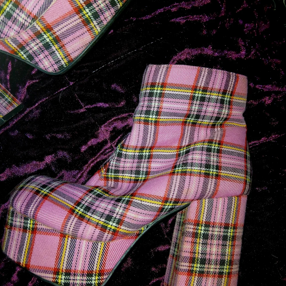 Plaid Pink Platform Boots - Picture 2 of 5